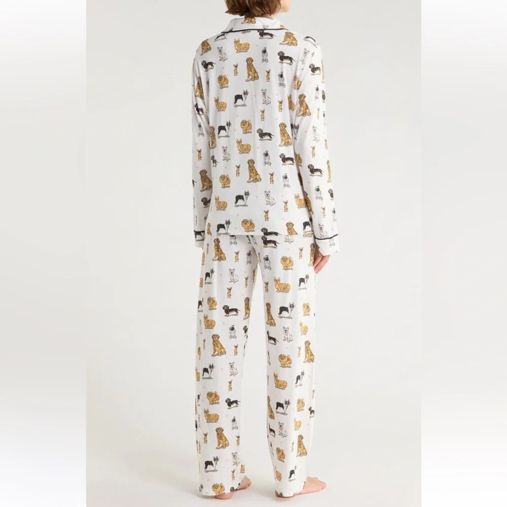 PJ Salvage Dog Print Long Sleeve Pajama Set in Ivory NWT Size Small - Picture 2 of 7